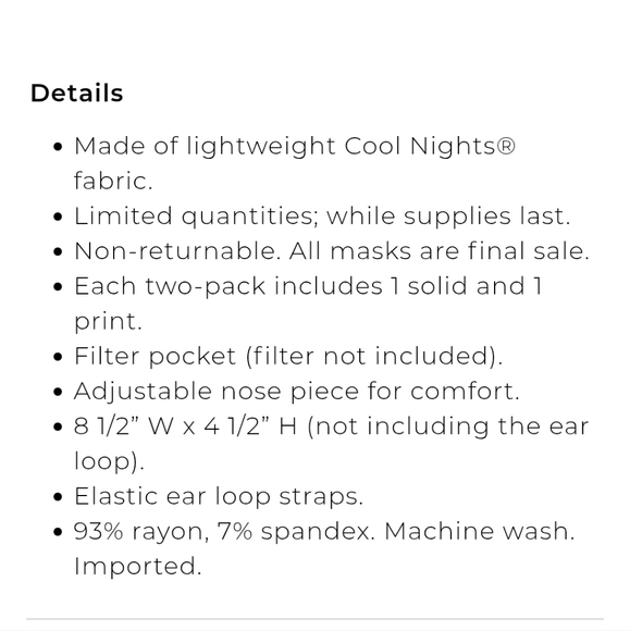 NWT Cool Nights Face Masks - Picture 5 of 5